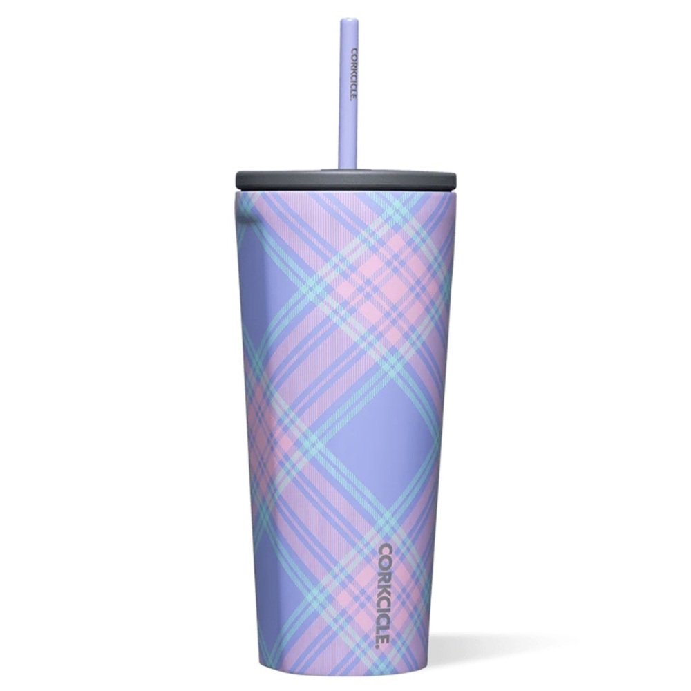 Corkcicle 24oz Cold Cup Insulated Tumbler Springtime Plaid Purple Pink Teal New